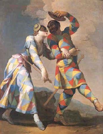 Giovanni Domenico Ferretti Gemalde des italienischen Malers Giovanni Domenico Ferretti. Motiv Arlecchino Harlekin und Colombina oil painting picture